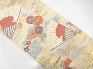 唐織　流水に扇・花模様織り出し袋帯